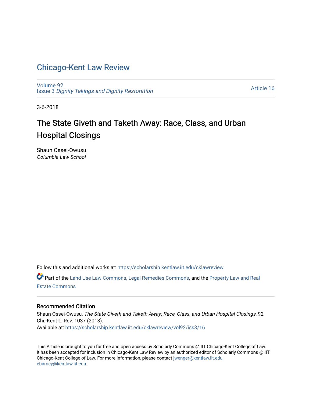 Race, Class, and Urban Hospital Closings