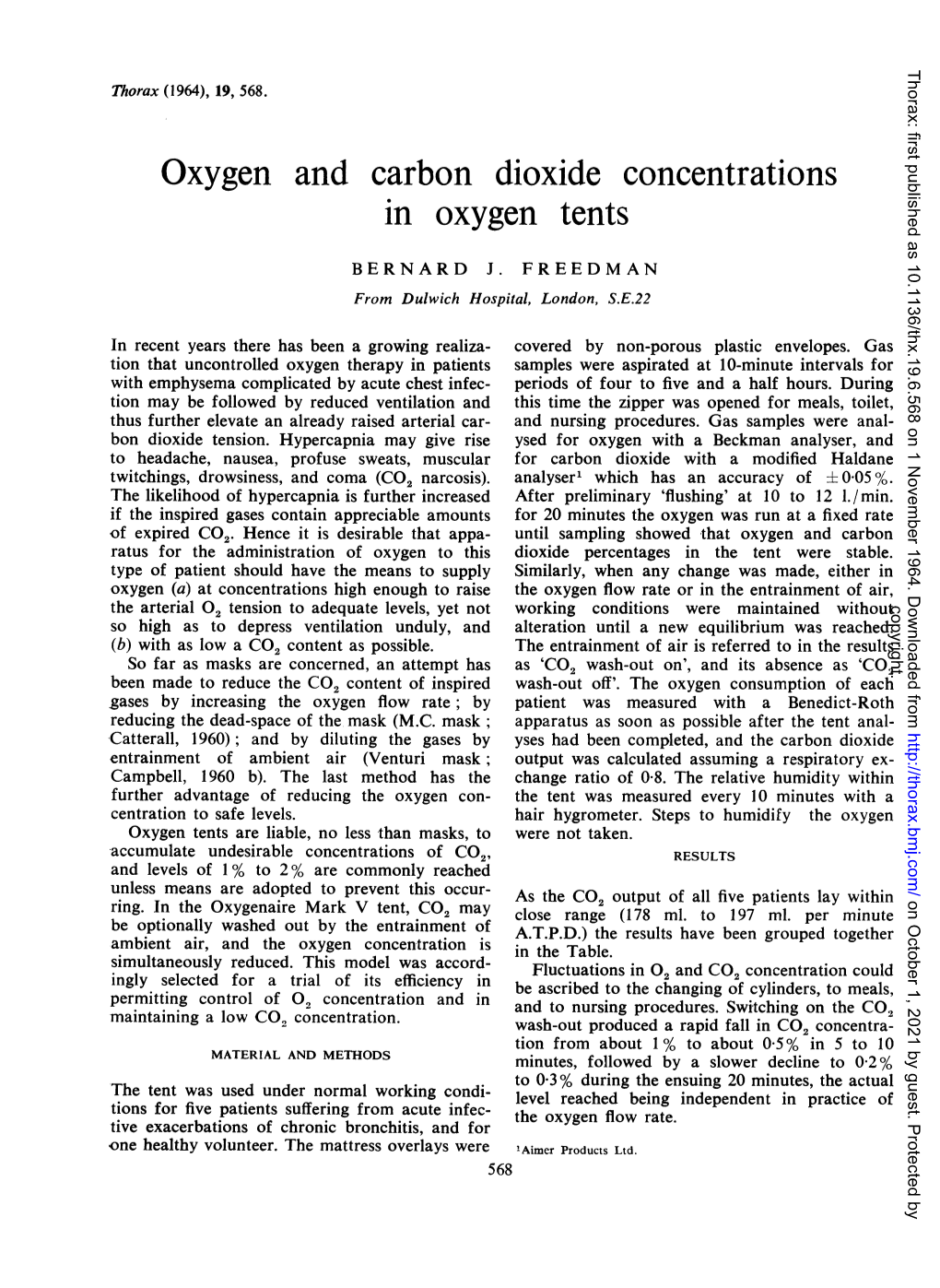 Oxygen and Carbon Dioxide Concentrations in Oxygen Tents