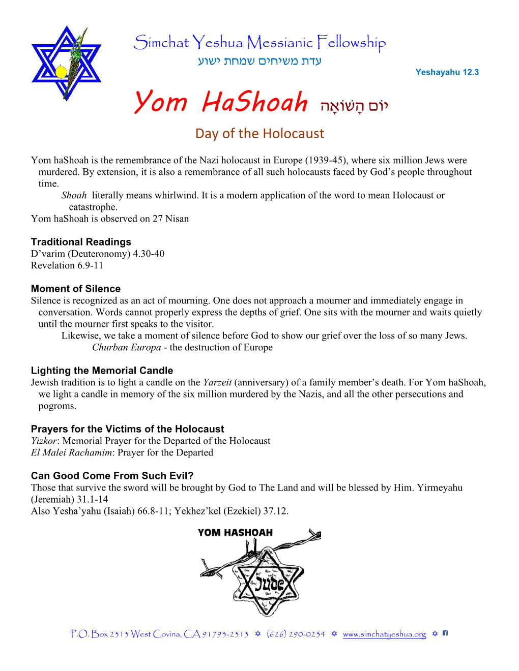 Yom Hashoah Day of the Holocaust