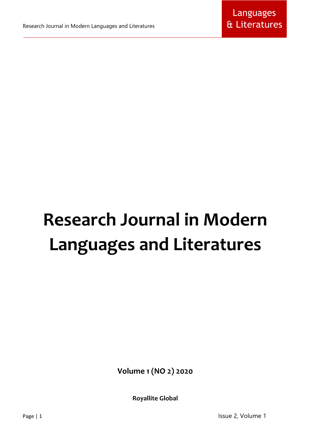 Research Journal in Modern Languages and Literatures & Literatures