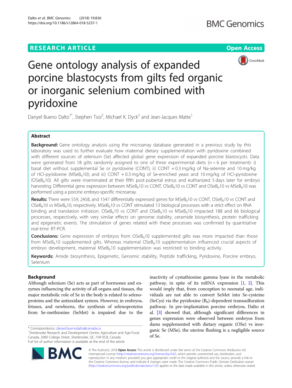 Gene Ontology Analysis of Expanded Porcine Blastocysts from Gilts Fed
