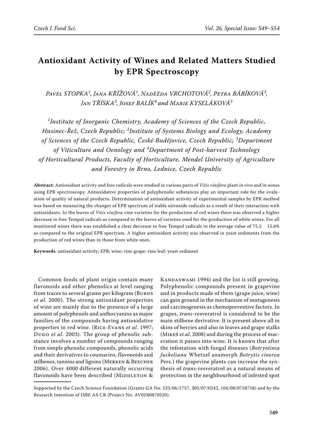 Antioxidant Activity of Wines and Related Matters Studied by EPR Spectroscopy