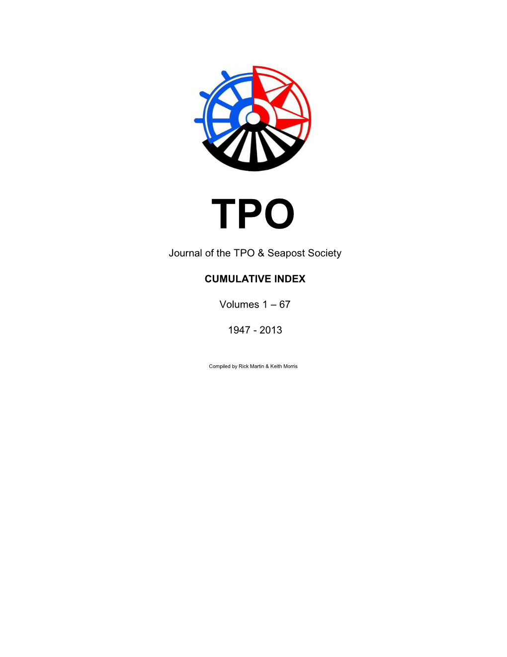 Journal of the TPO & Seapost Society CUMULATIVE INDEX Volumes 1