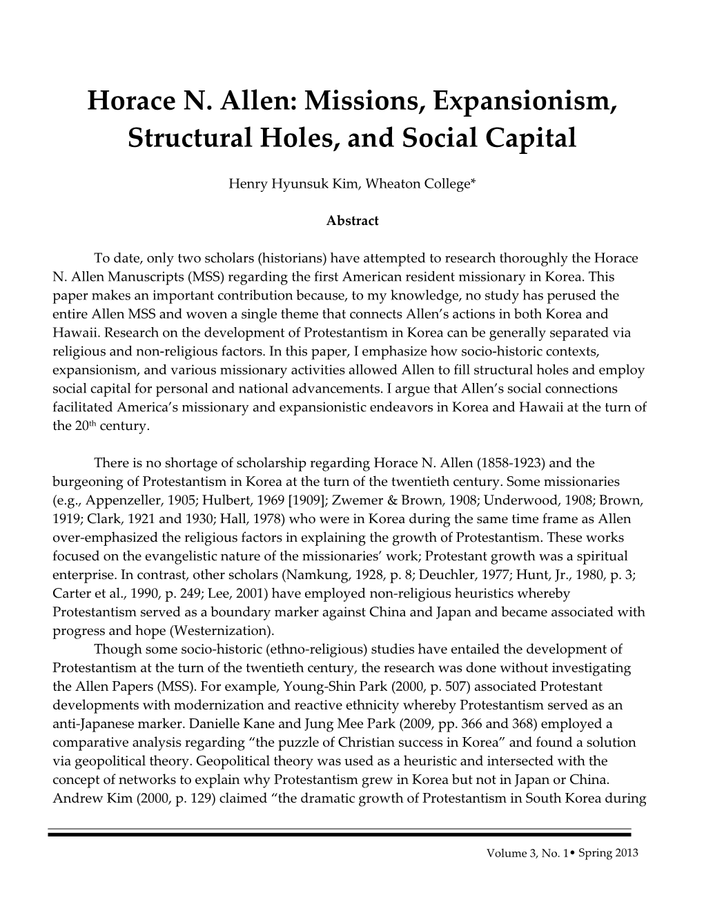 Horace N. Allen: Missions, Expansionism, Structural Holes, and Social Capital