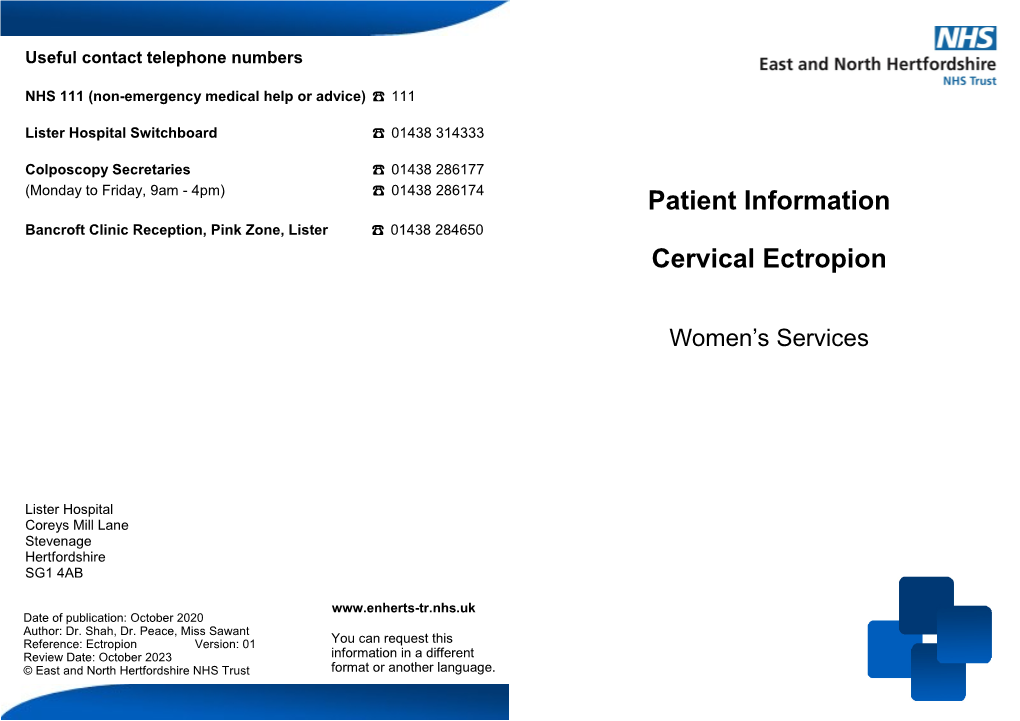 Patient Information Cervical Ectropion