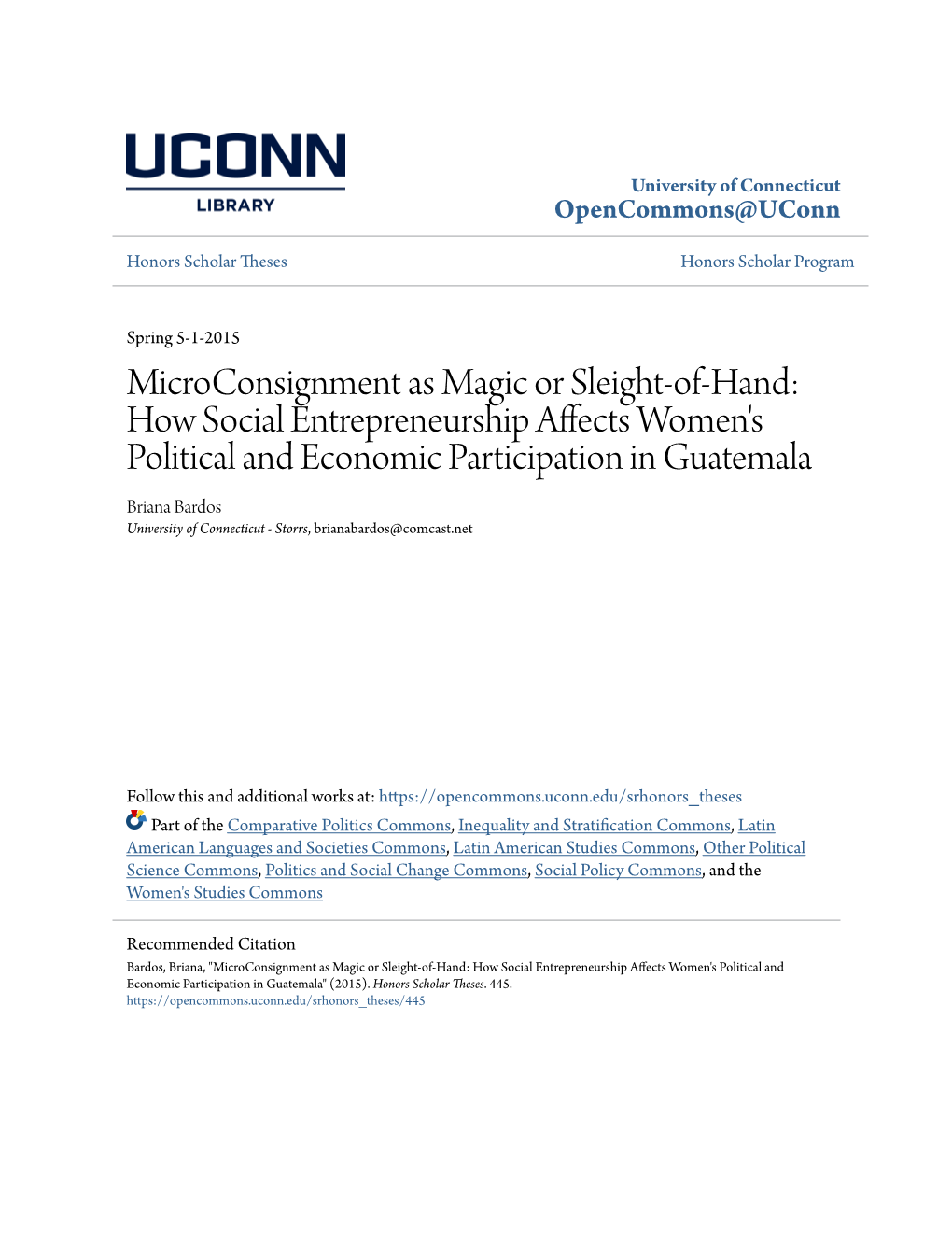 Microconsignment As Magic Or Sleight-Of-Hand: How Social Entrepreneurship Affects Women's Political and Economic Participati