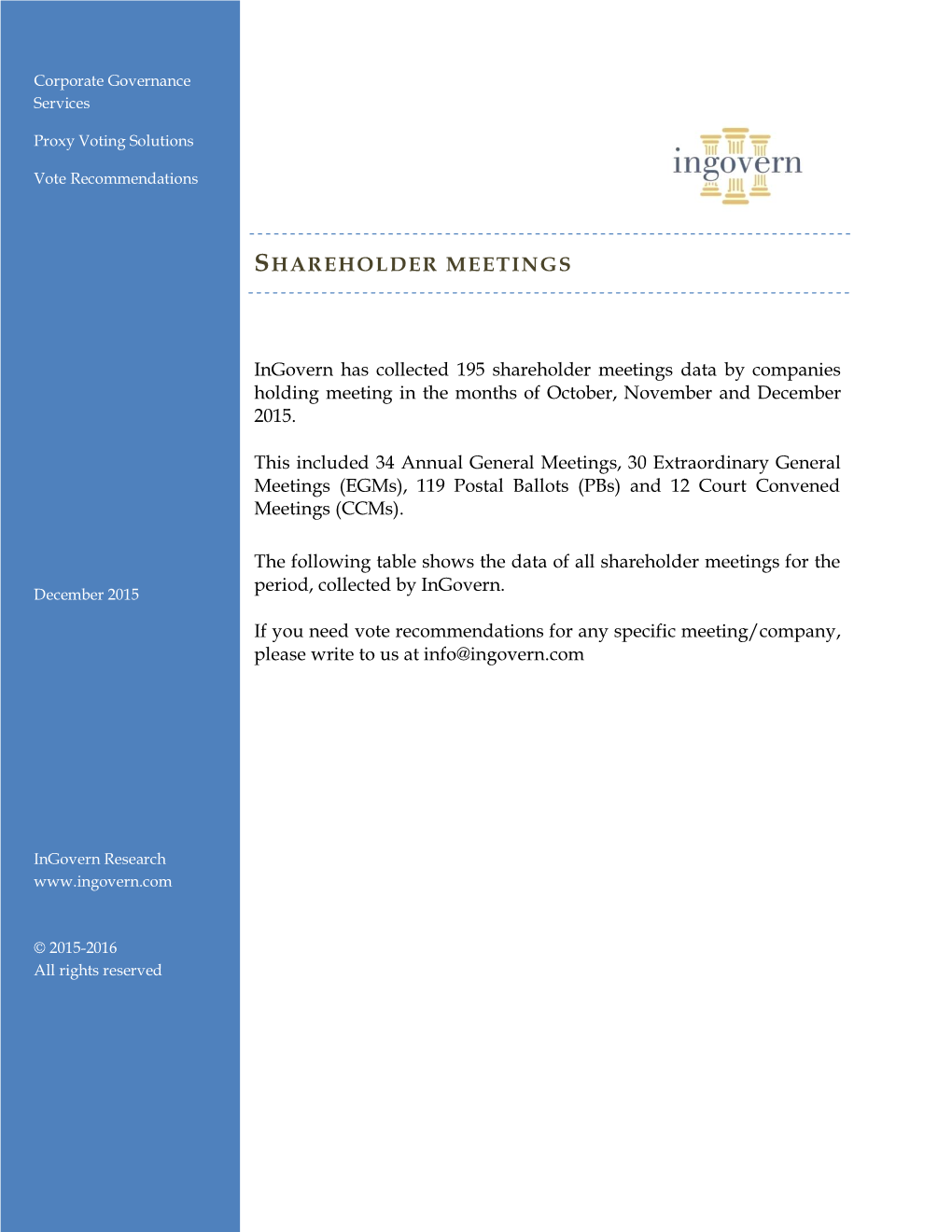 Shareholder Meetings Sep to December 2015