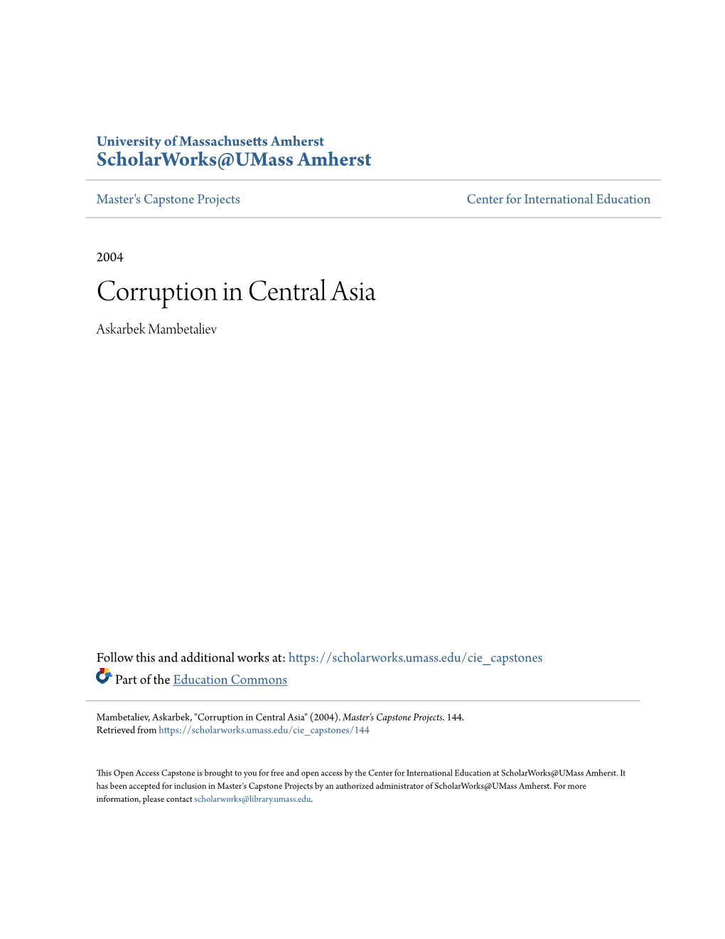 Corruption in Central Asia Askarbek Mambetaliev