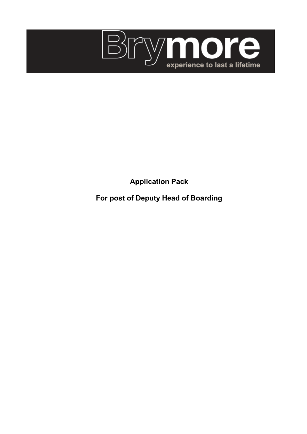 Application Pack for Post of Deputy Head of Boarding