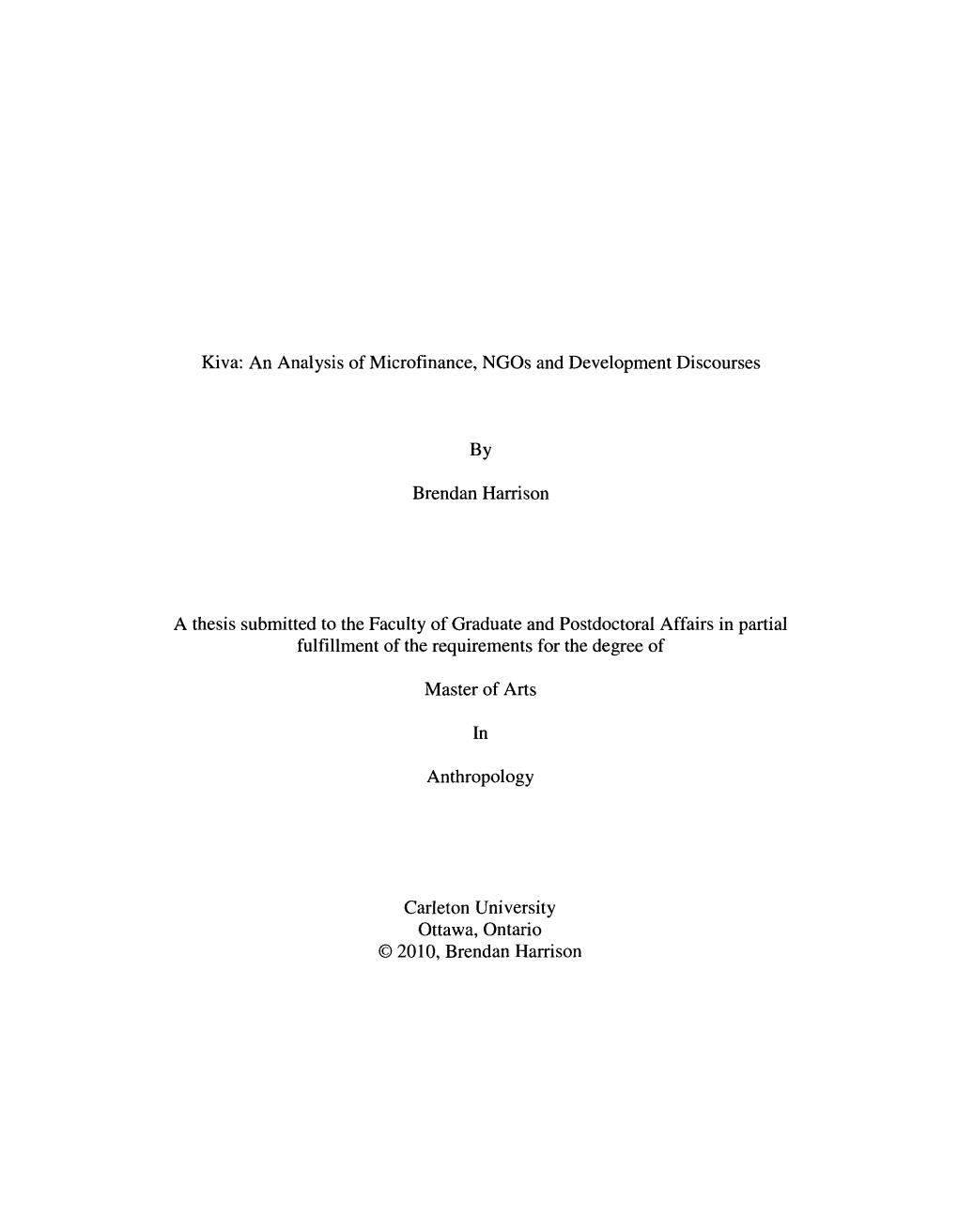 Kiva: an Analysis of Microfinance, Ngos and Development Discourses