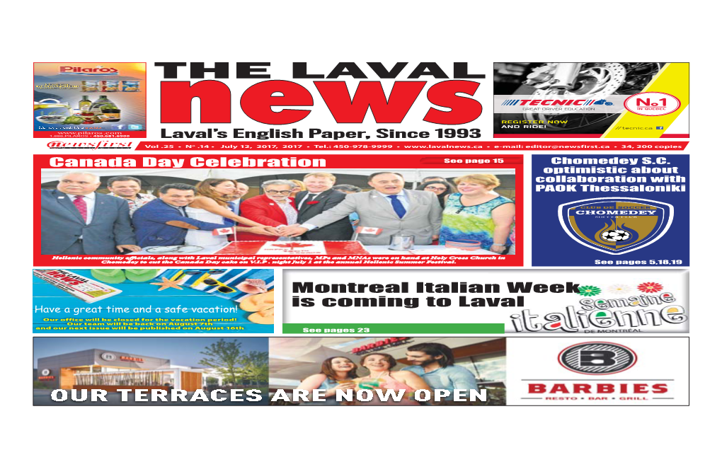 Montreal Italian Week Is Coming to Laval Have a Great Time and a Safe Vacation!