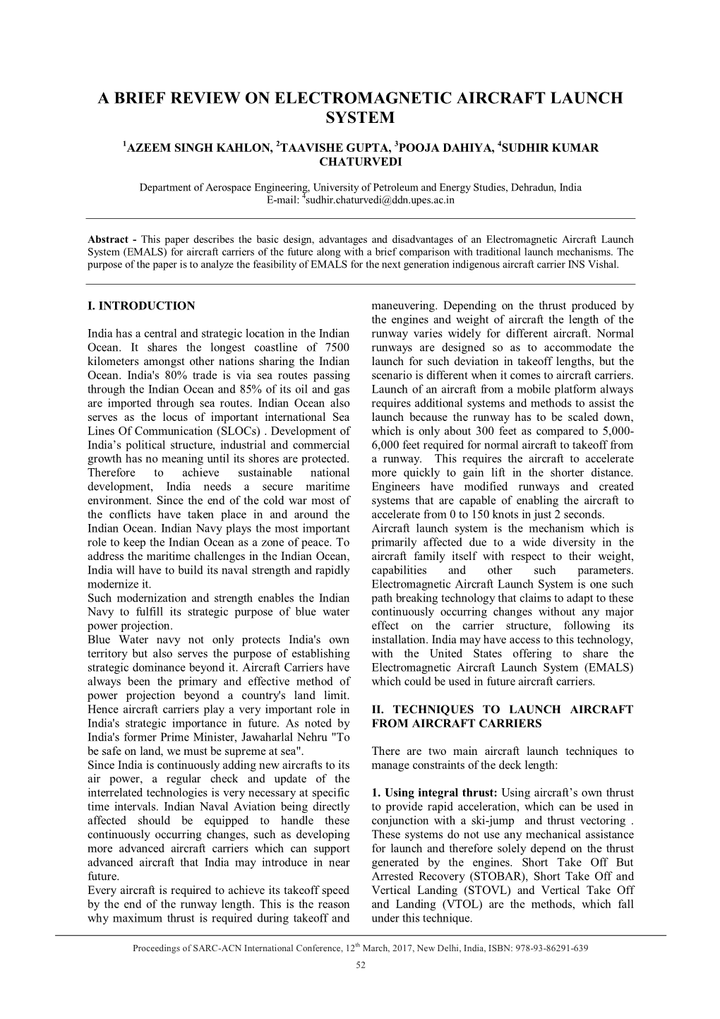 A Brief Review on Electromagnetic Aircraft Launch System