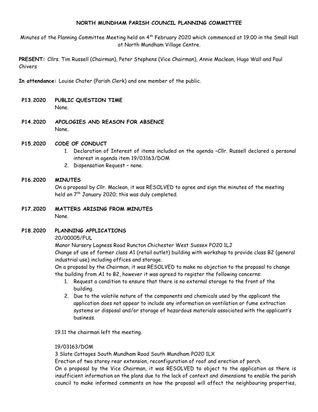 North Mundham Parish Council Planning Committee