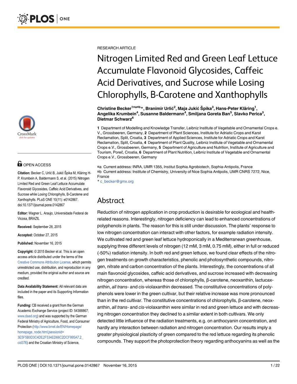 Nitrogen Limited Red and Green Leaf Lettuce Accumulate Flavonoid