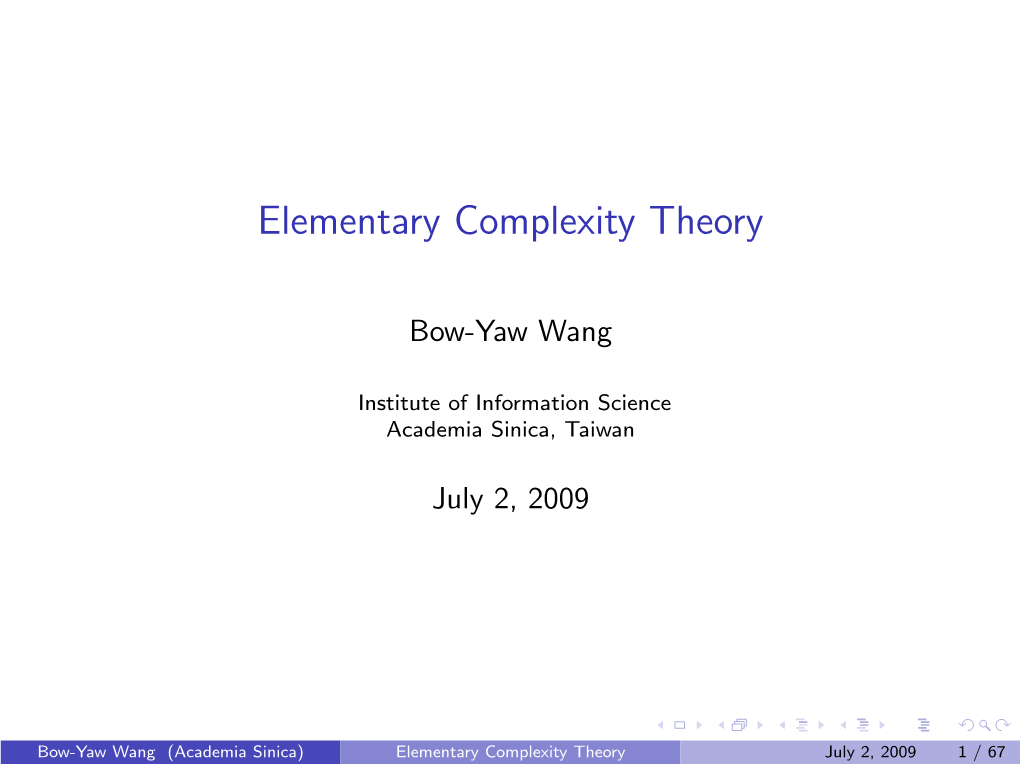 Elementary Complexity Theory