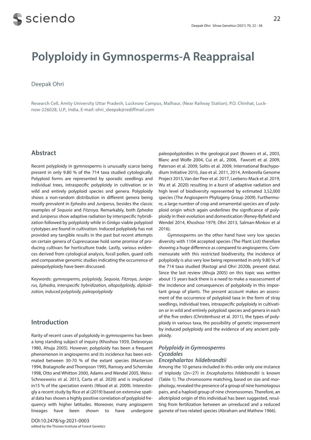 Polyploidy in Gymnosperms-A Reappraisal