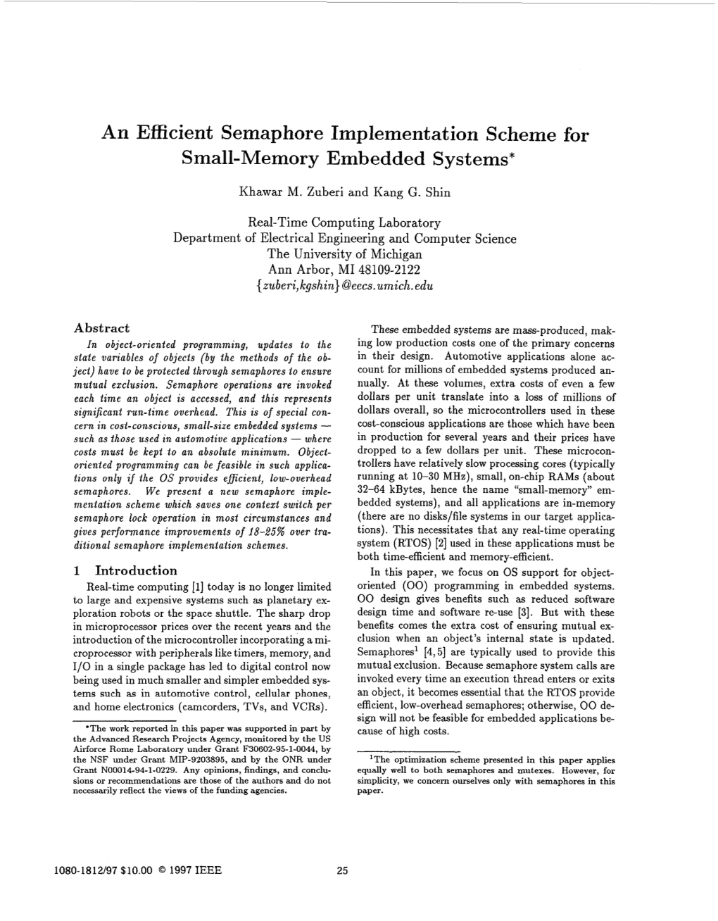 An Efficient Semaphore Implementation Scheme for Small-Memory Embedded Systems*