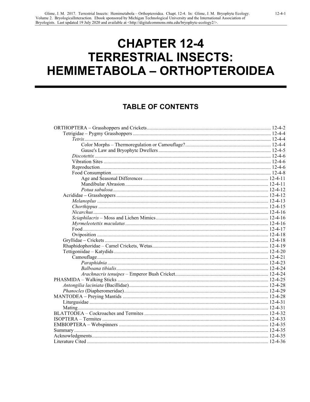 Terrestrial Insects: Hemimetabola – Orthopteroidea