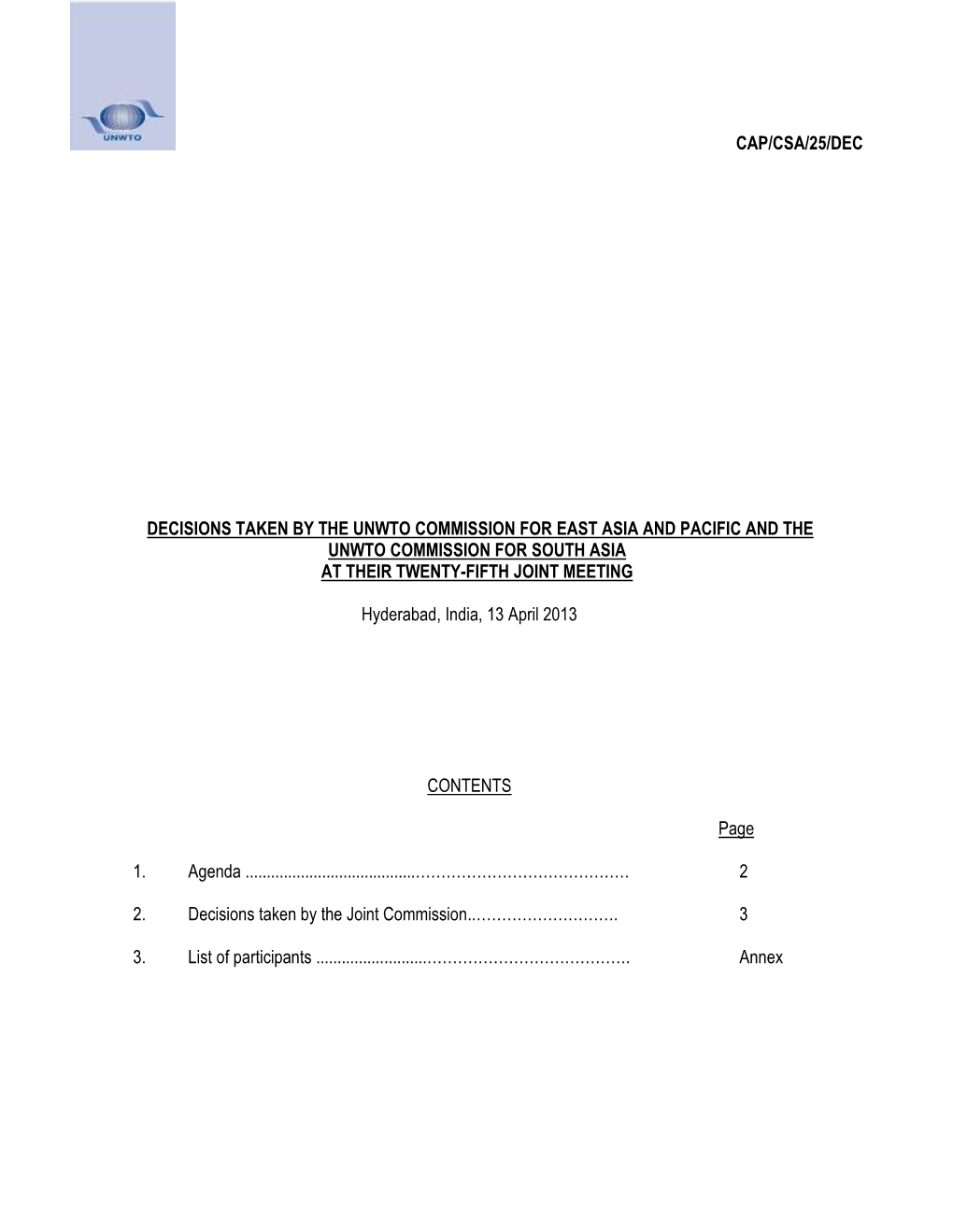 Cap/Csa/25/Dec Decisions Taken by the Unwto