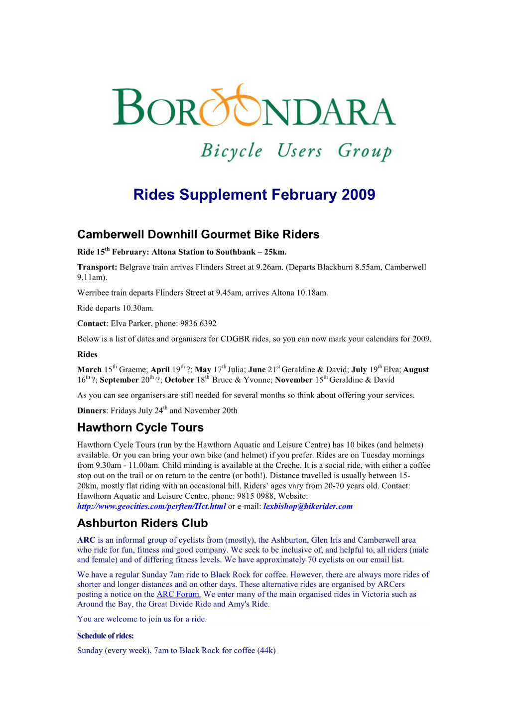 Rides Supplement February 2009