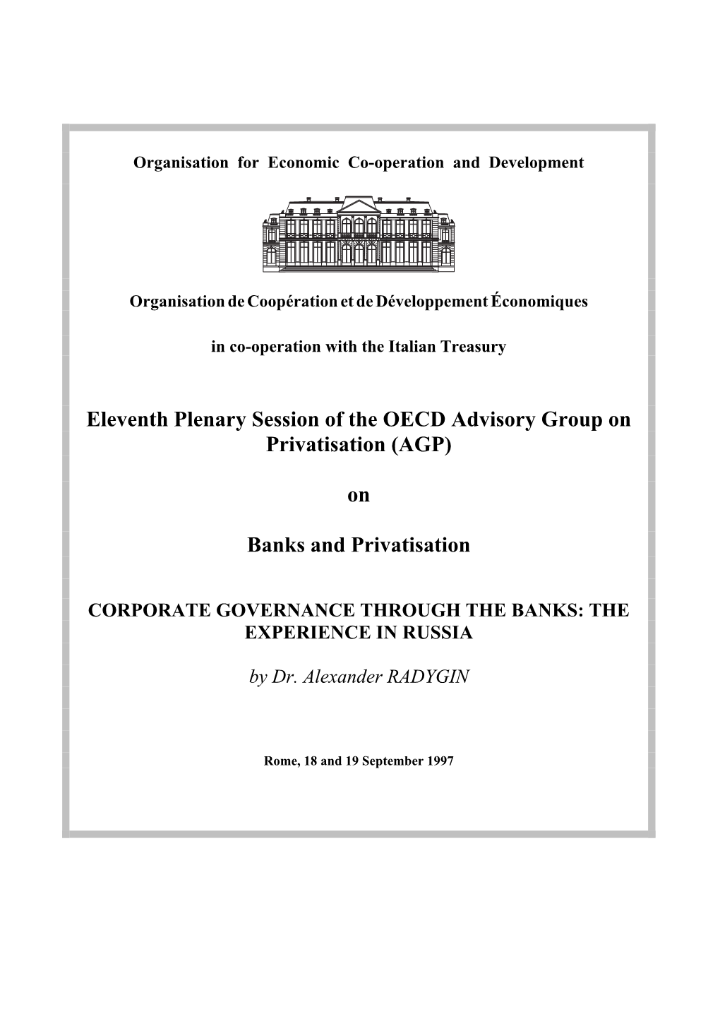 Eleventh Plenary Session of the OECD Advisory Group on Privatisation (AGP) on Banks and Privatisation