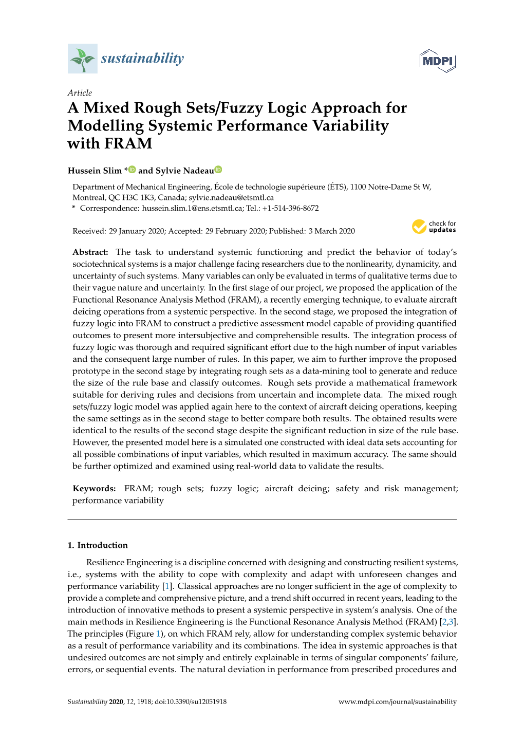 A Mixed Rough Sets/Fuzzy Logic Approach for Modelling Systemic Performance Variability with FRAM