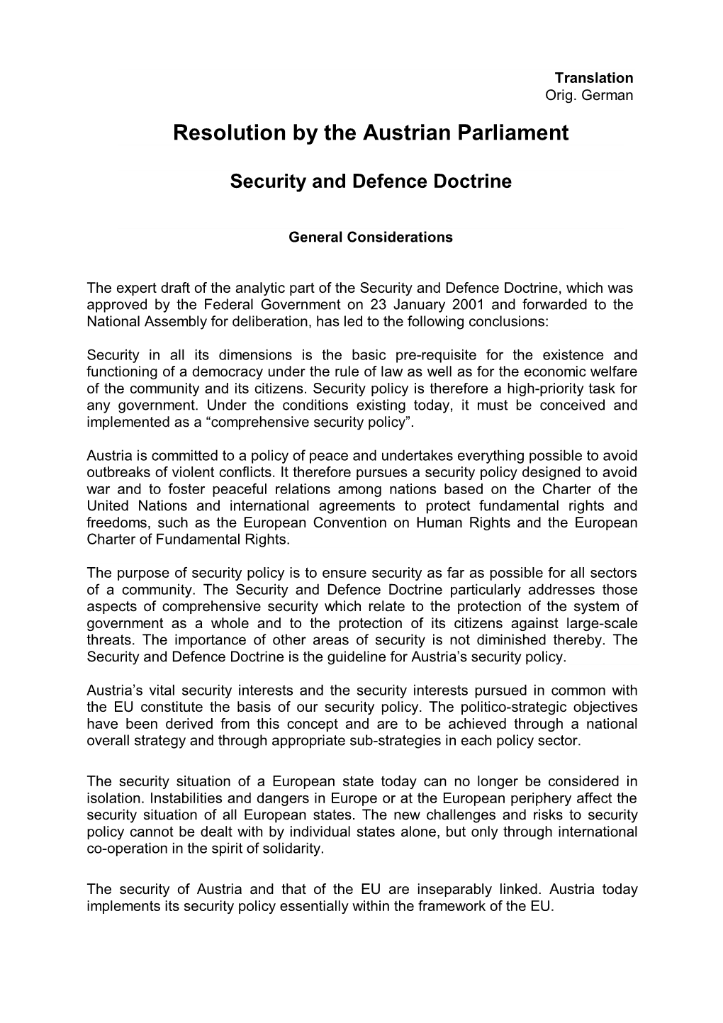 Austria: Security and Defence Doctrine