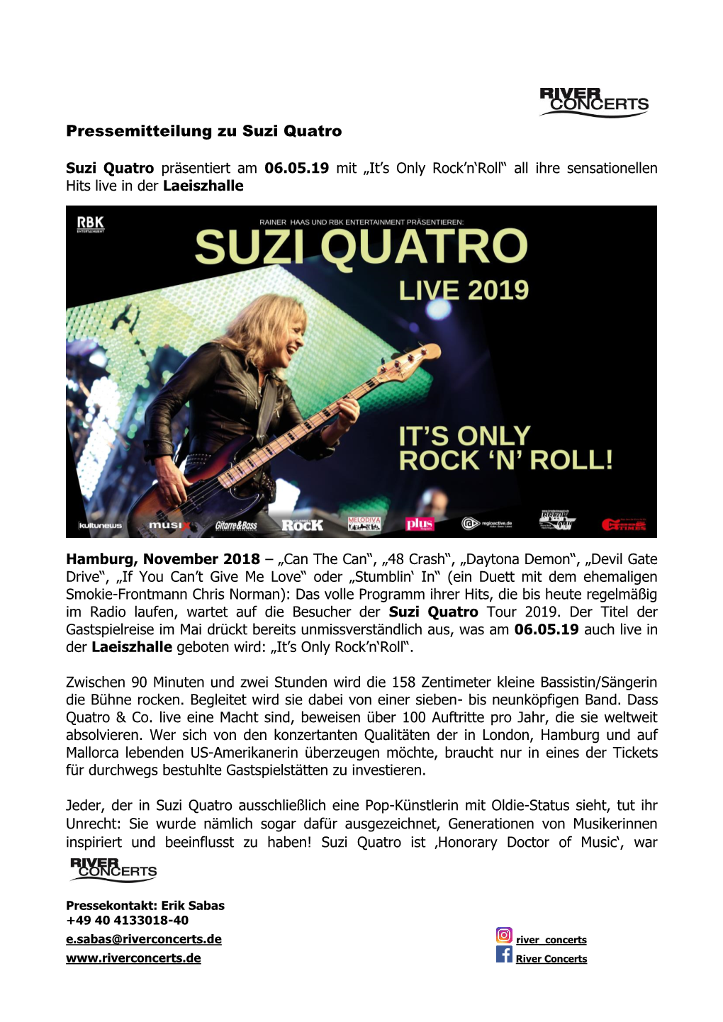 Pressemitteilung Zu Suzi Quatro