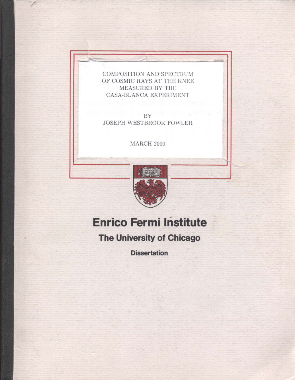 Enrico Fermi Institute the University of Chicago