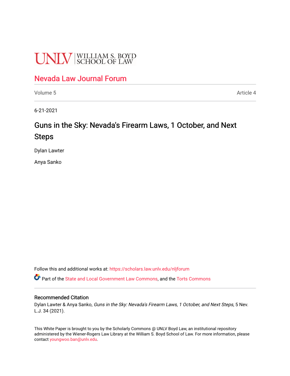 Guns in the Sky: Nevada's Firearm Laws, 1 October, and Next Steps