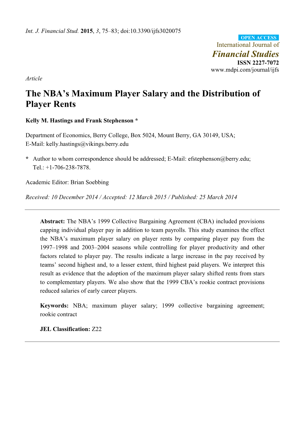 The NBA's Maximum Player Salary and the Distribution of Player Rents
