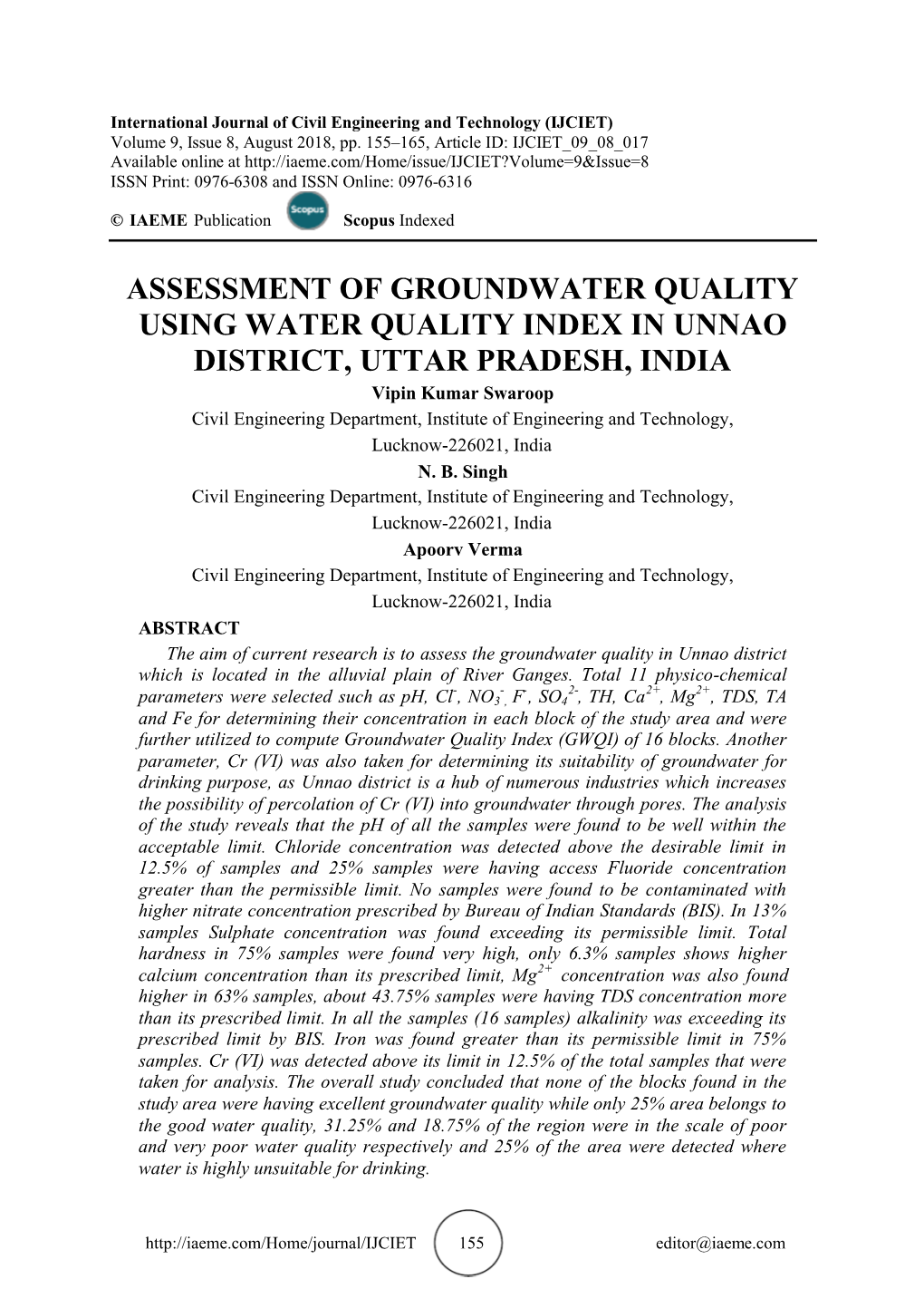 Assessment of Groundwater Quality Using Water Quality