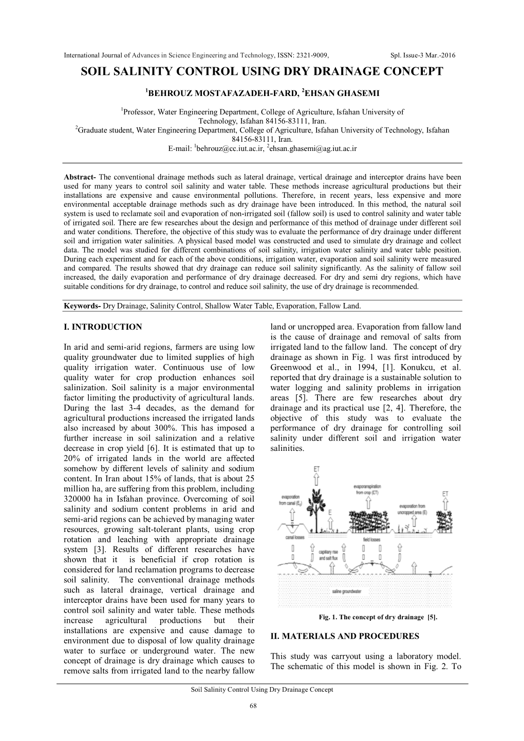 Soil Salinity Control Using Dry Drainage Concept