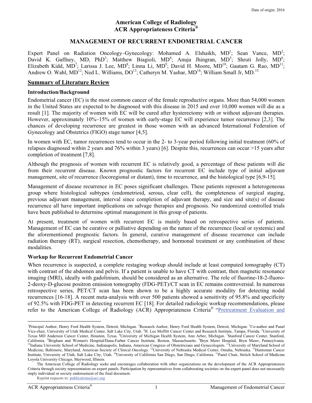 Management of Recurrent Endometrial Cancer