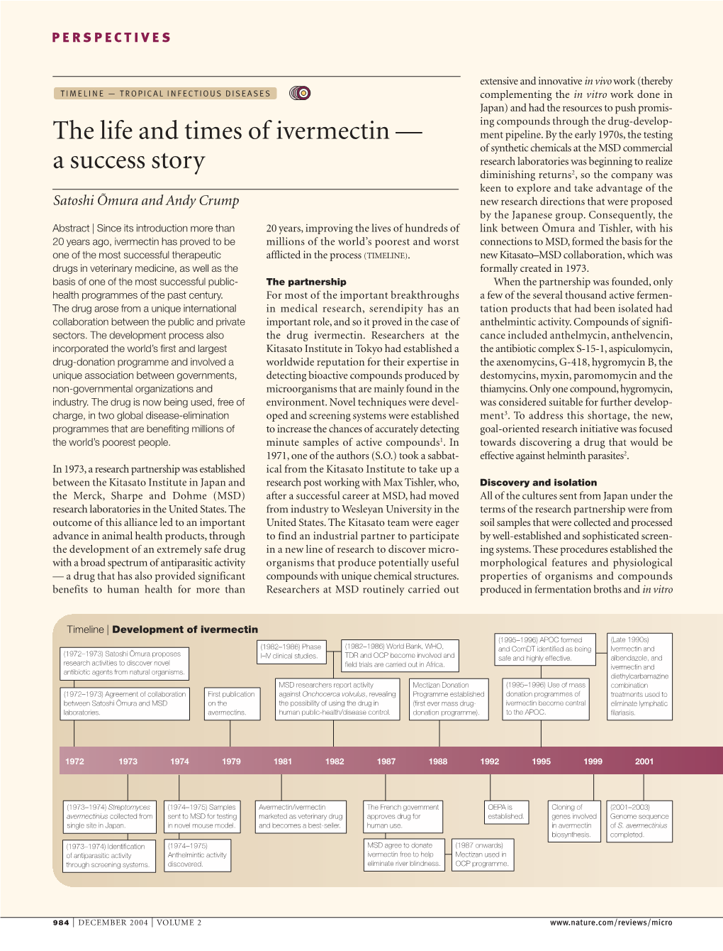 The Life and Times of Ivermectin — a Success Story