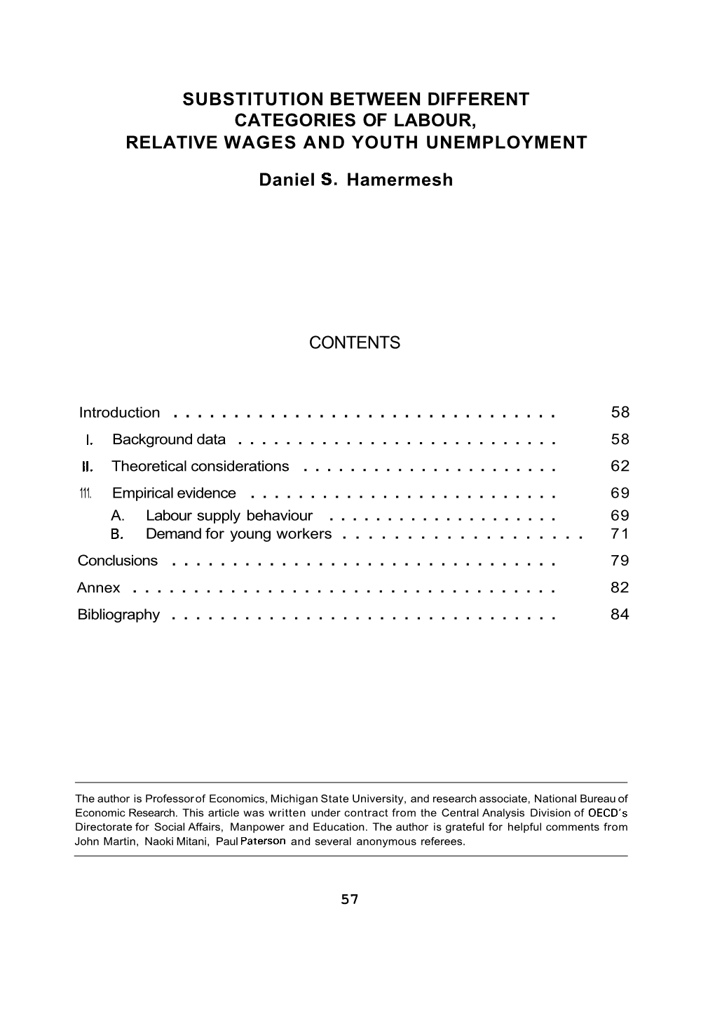 Substitution Between Different Categories of Labour, Relative Wages and Youth Unemployment