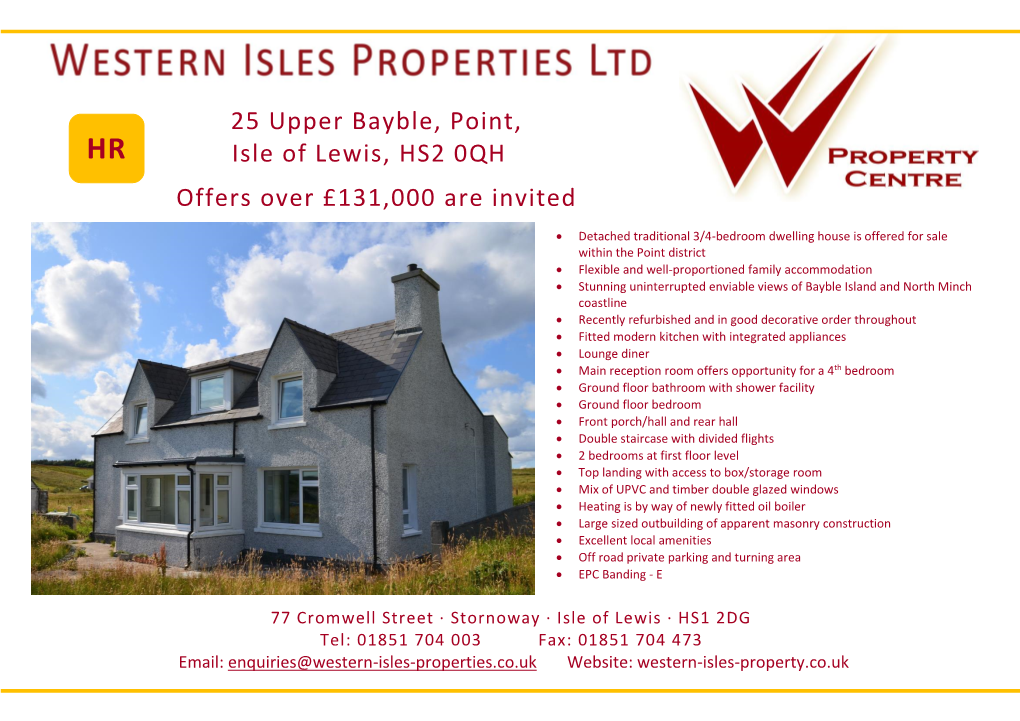 25 Upper Bayble, Point, Isle of Lewis, HS2 0QH Offers Over £131,000 Are