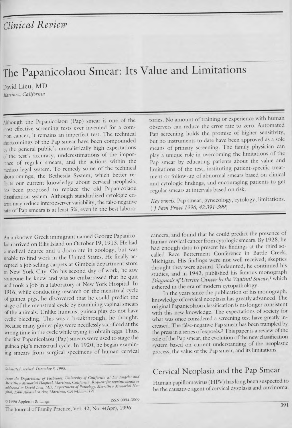 The Papanicolaou Smear: Its Value and Limitations