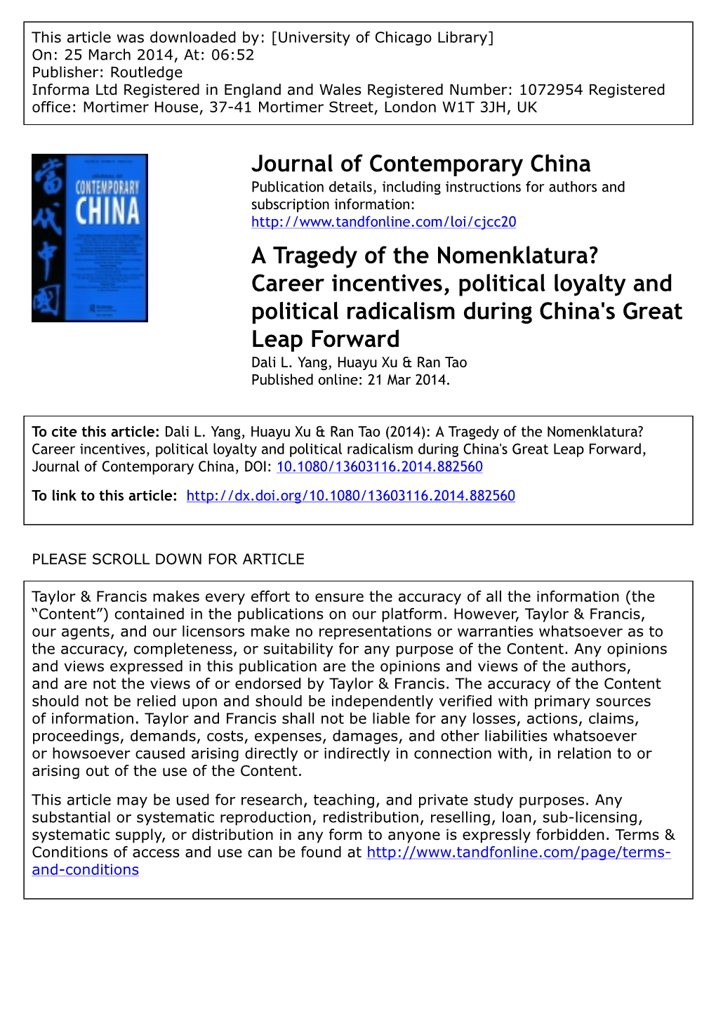 Journal of Contemporary China a Tragedy of the Nomenklatura