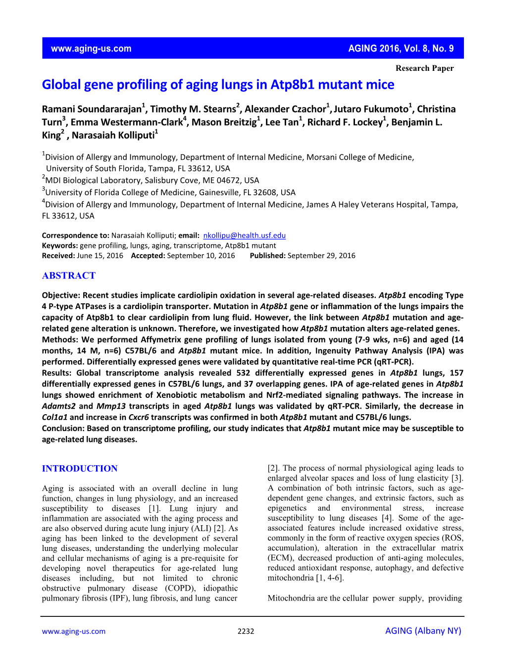 Global Gene Profiling of Aging Lungs in Atp8b1 Mutant Mice