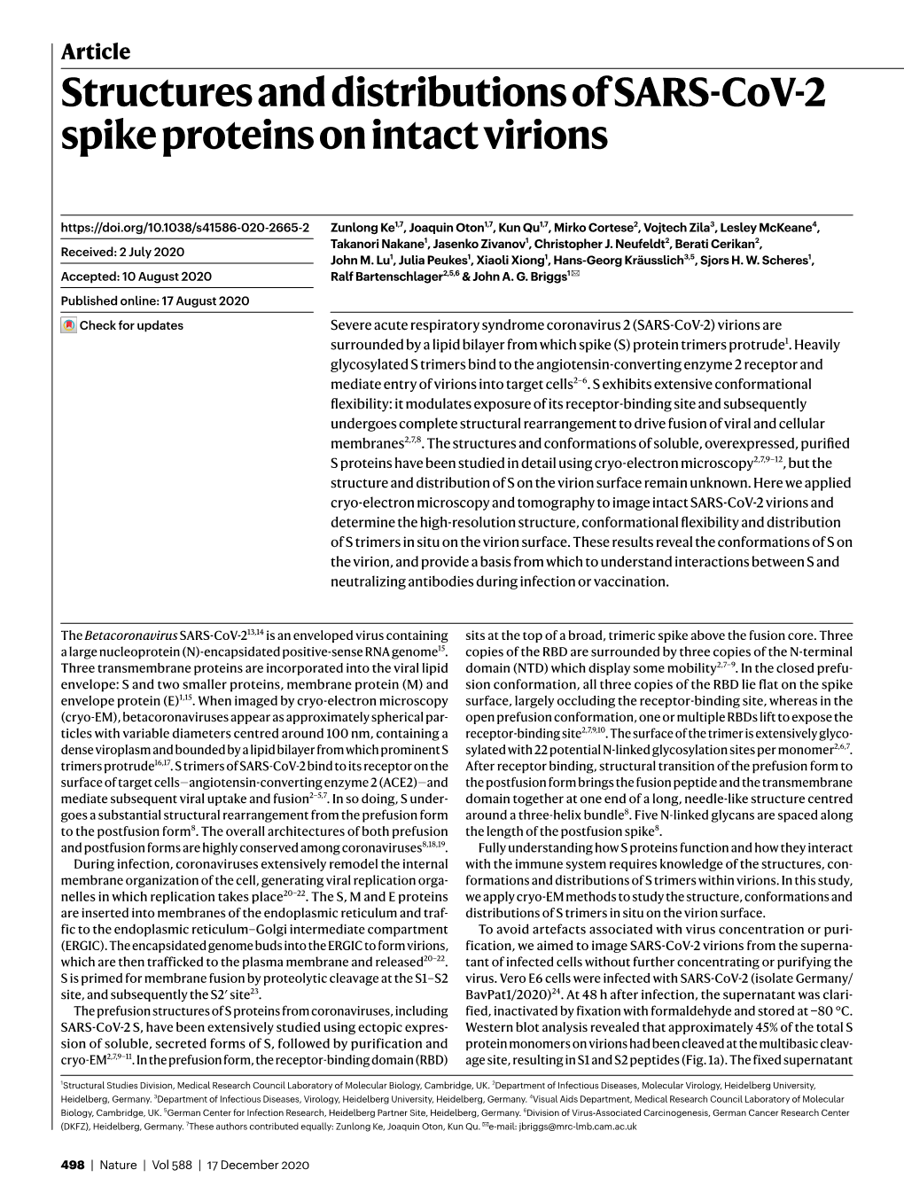 Structures and Distributions of SARS-Cov-2 Spike Proteins on Intact Virions