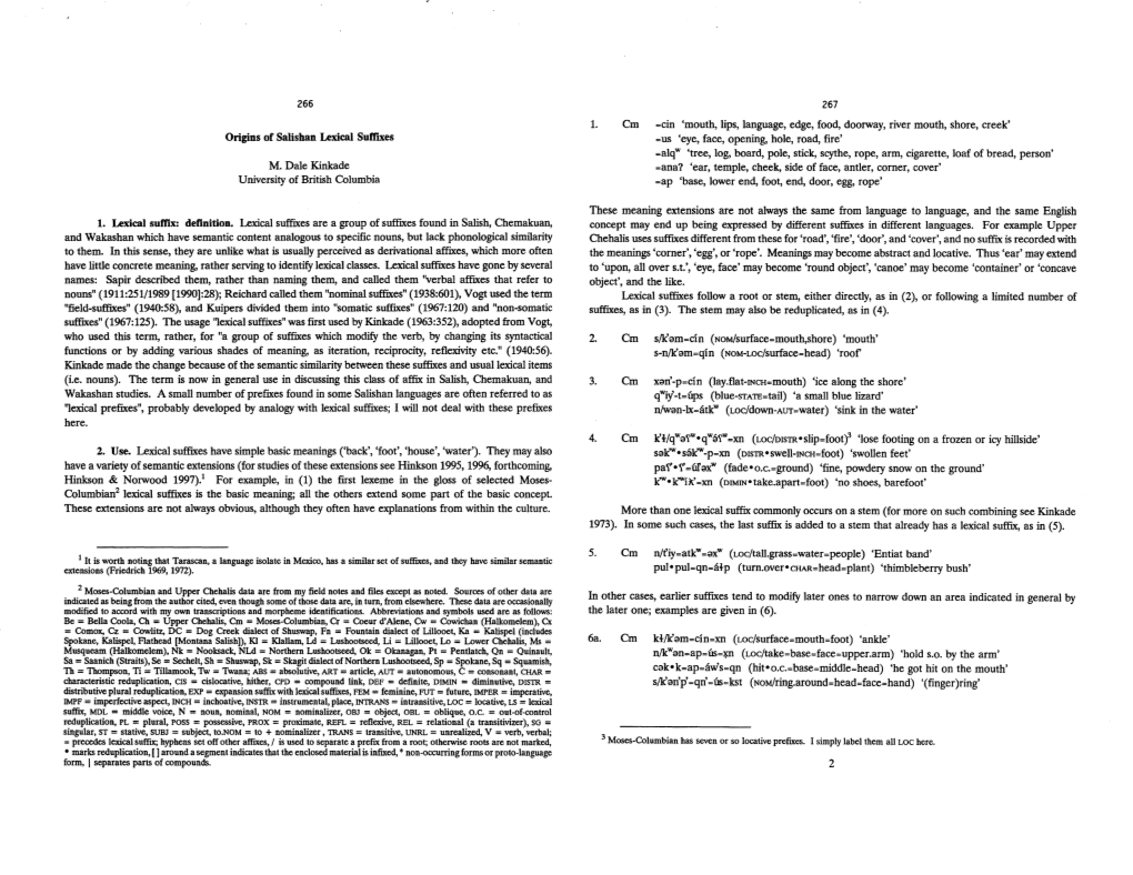 Origins of Salishan Lexical Suftlxes = 1. 5. 2