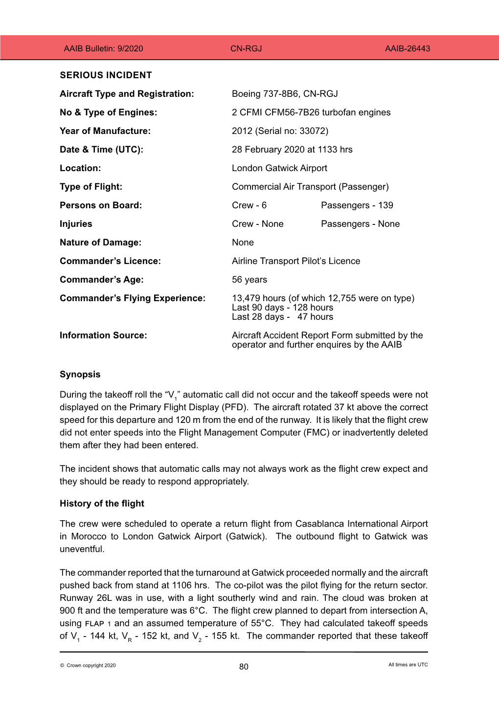 SERIOUS INCIDENT Aircraft Type and Registration: Boeing 737-8B6, CN