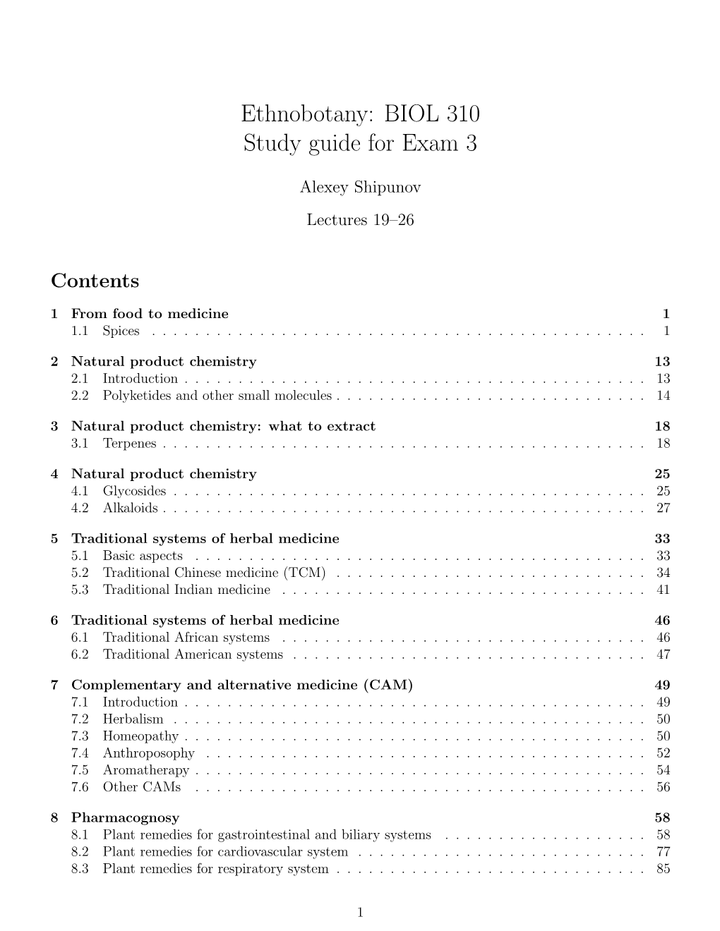 Ethnobotany: BIOL 310 Study Guide for Exam 3