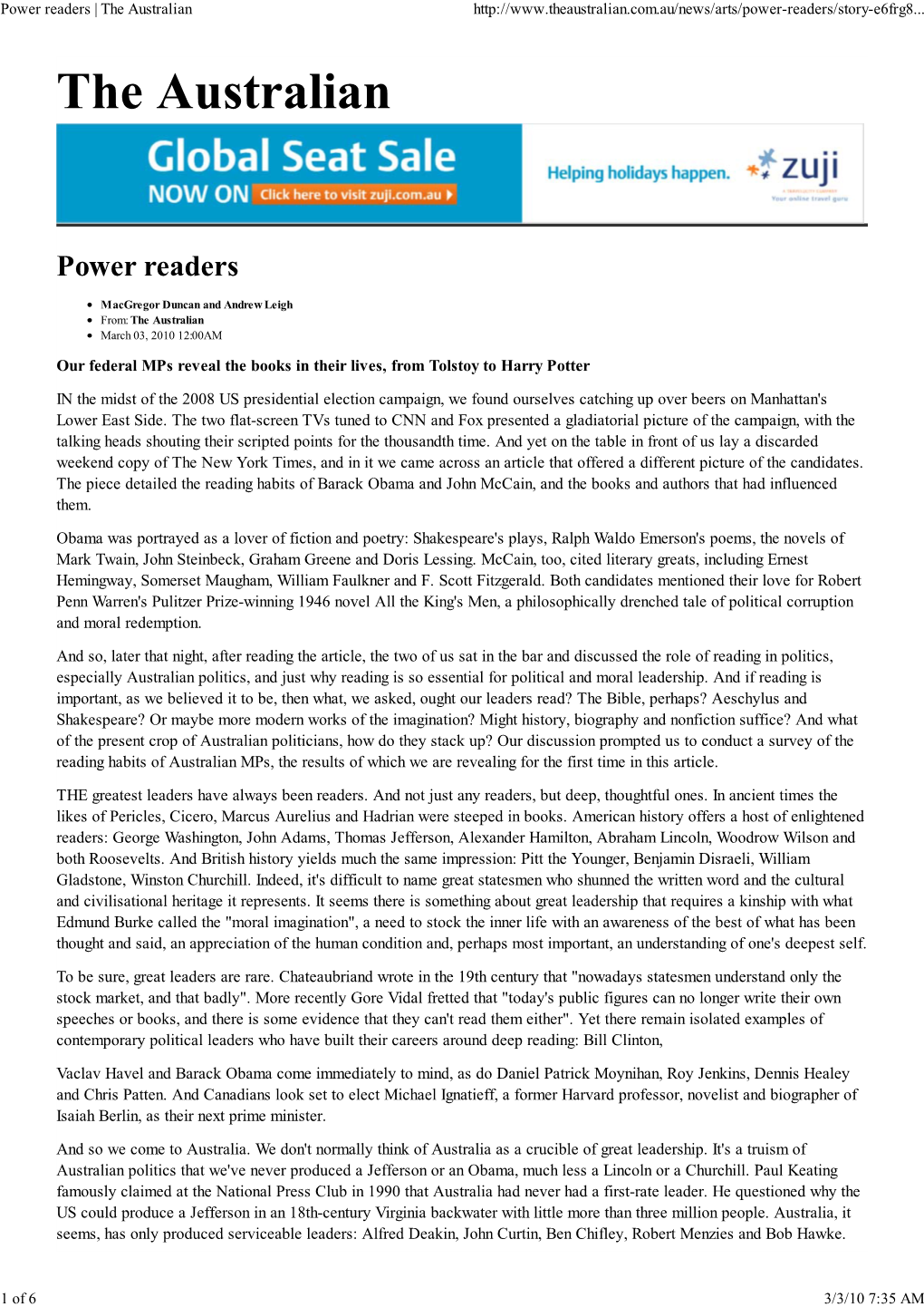Power Readers | the Australian