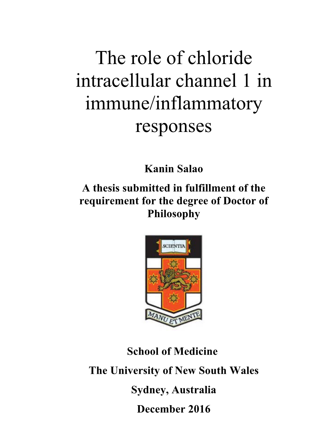 The Role of Chloride Intracellular Channel 1 in Immune/Inflammatory Responses