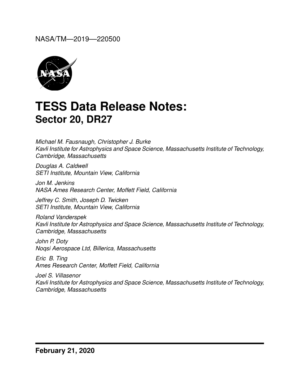 TESS Data Release Notes: Sector 20, DR27