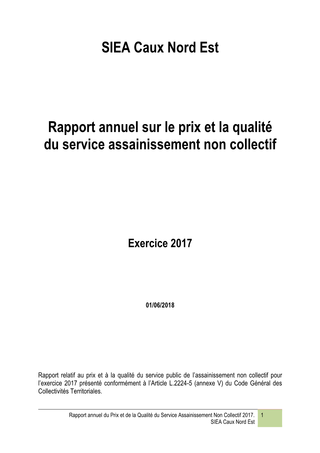 SIEA Caux Nord Est Rapport Annuel Sur Le Prix Et La Qualité Du Service