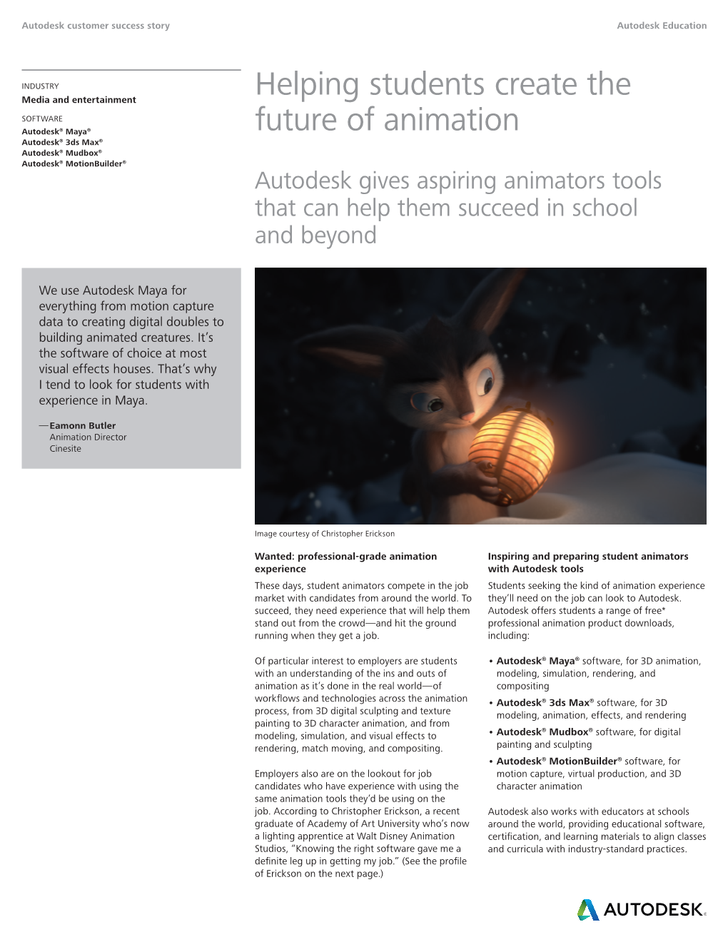 Helping Students Create the Future of Animation