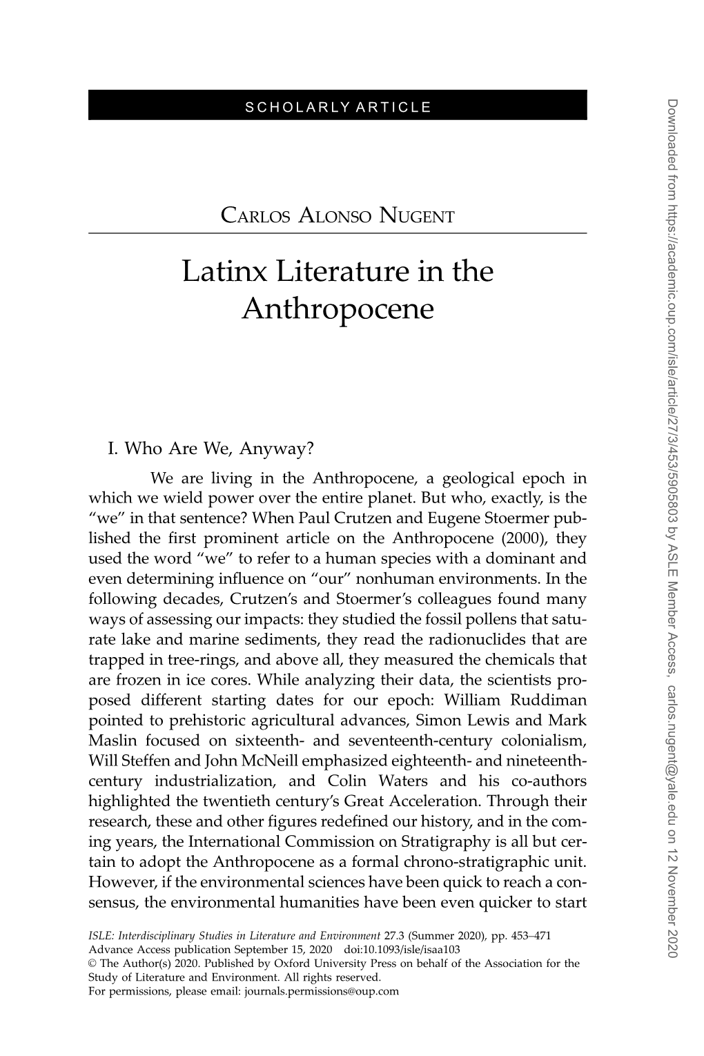 Latinx Literature in the Anthropocene